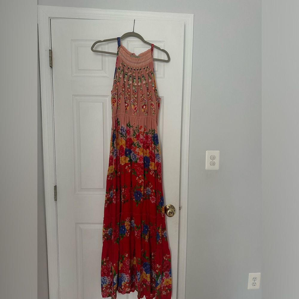 Gorgeous new without tags Anthropologie dress summer maxi red embroidered beaded